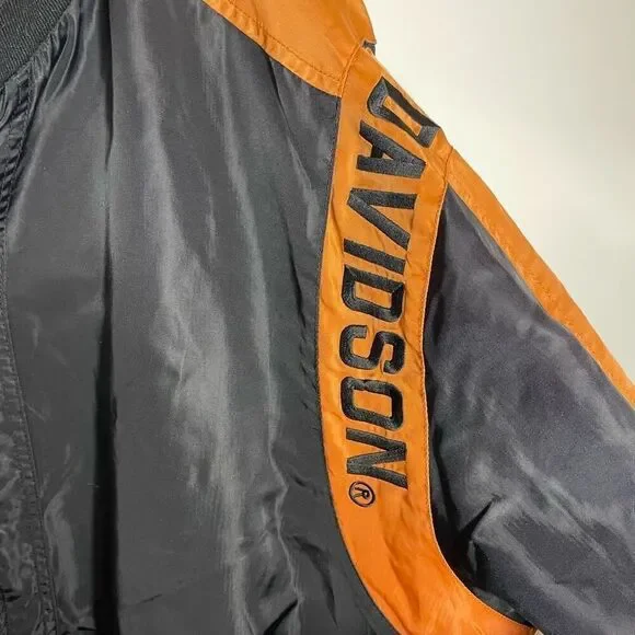 Harley Davidson Men’s Racing Jacket Black Bar Shield Orange Nylon Bomber Zip XL